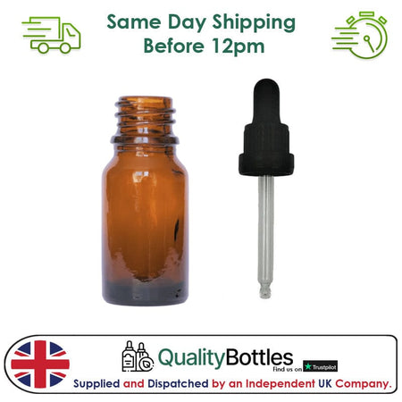 10ml Amber Glass Bottle with Black TE BEP - Pack of 12