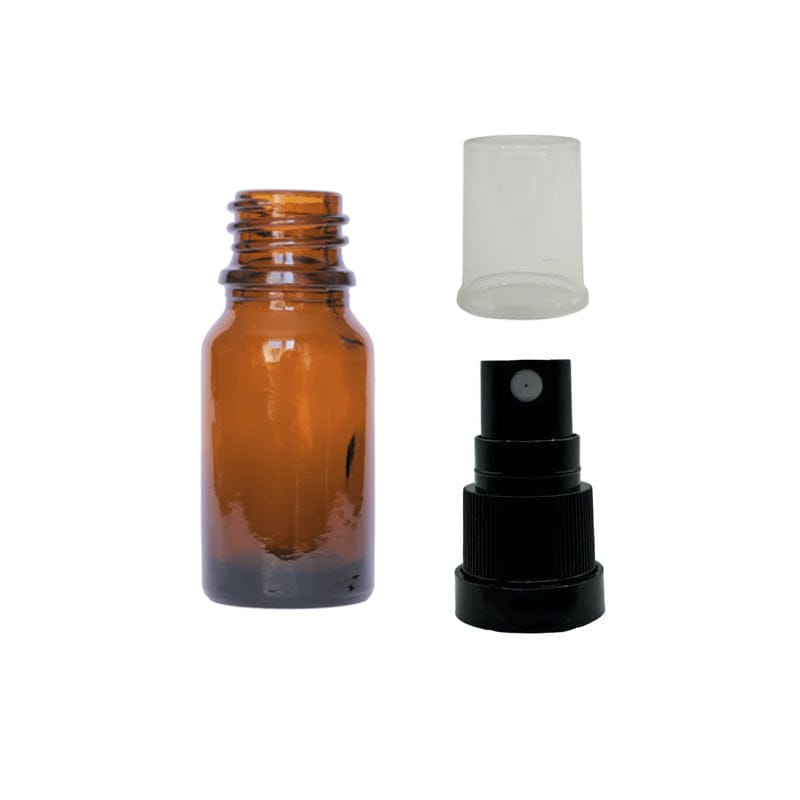 10ml Amber Glass Dropper Bottle with Black TE Atomiser - Pack of 12