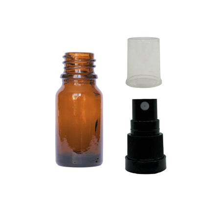 10ml Amber Glass Dropper Bottle with Black TE Atomiser - Pack of 12