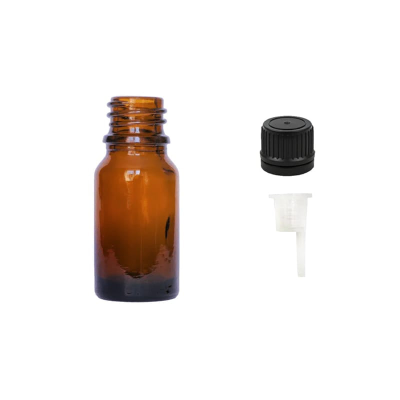 10ml Amber Glass Dropper Bottle with 0.6mm Dripper Insert and Tamper Evident Black Cap (Type II)