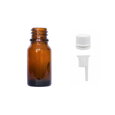 10ml Amber Glass Dropper Bottle with 0.6mm Dripper Insert and Tamper Evident White Cap (Type II)