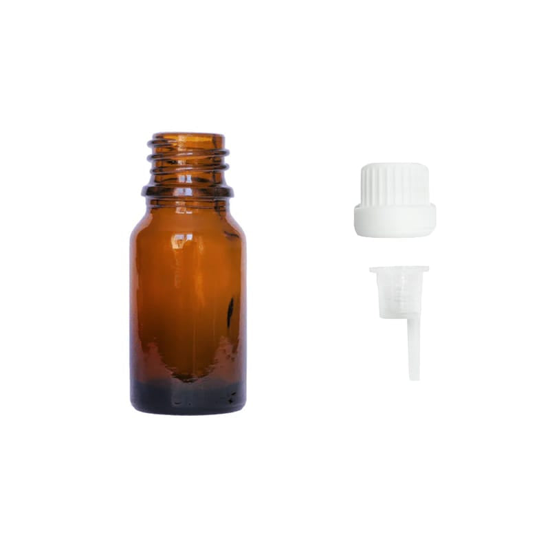 10ml Amber Glass Dropper Bottle with 0.6mm Dripper Insert and Tamper Evident White Cap (Type III)