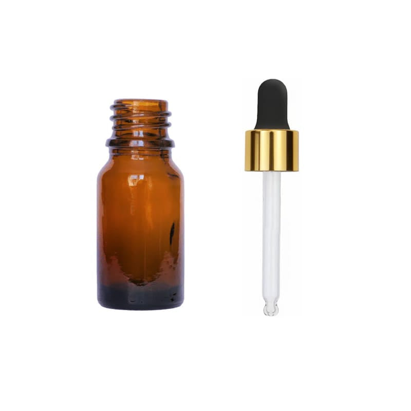 10ml Amber Glass Dropper Bottle with Black & Gold Dropper