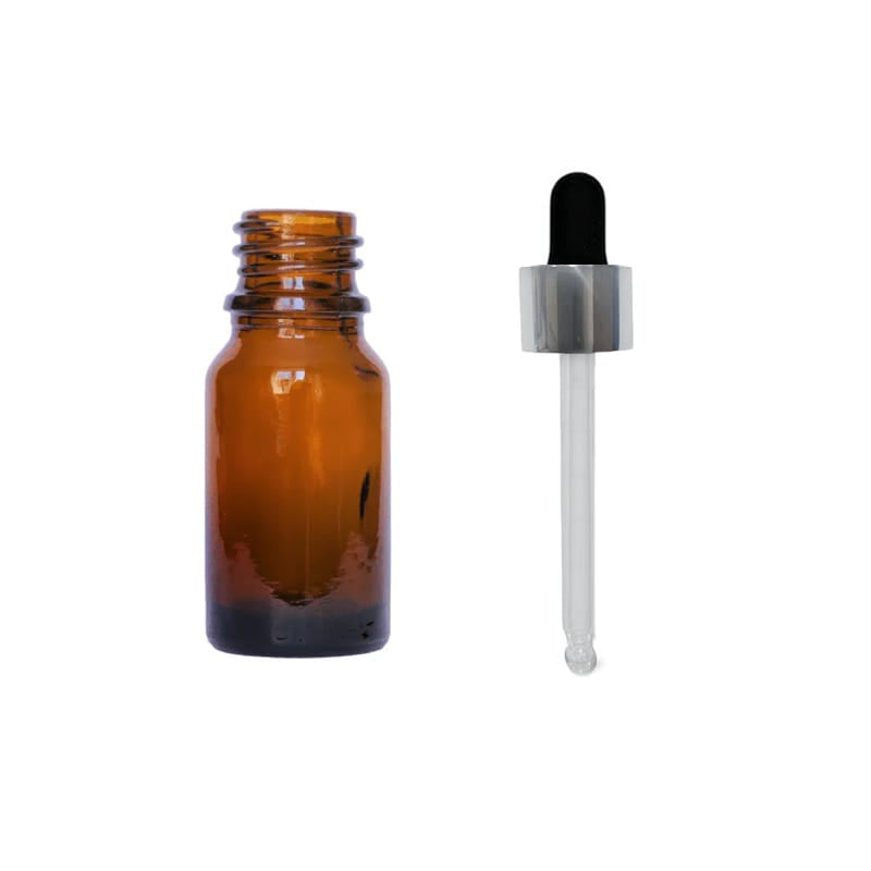 10ml Amber Glass Dropper Bottle with Black & Silver Dropper