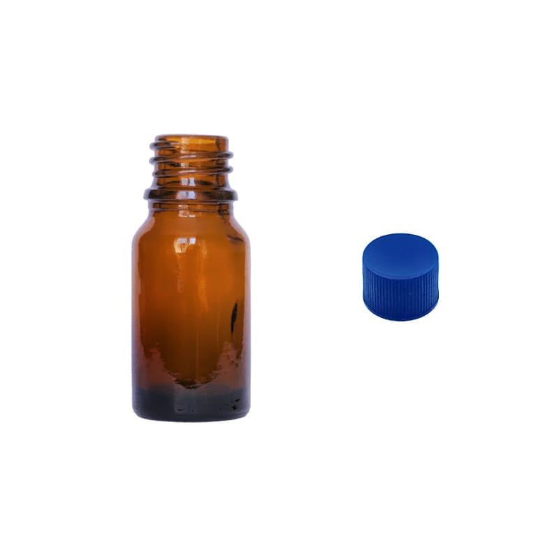10ml Amber Glass Dropper Bottle with Blue PP Wadded Cap DIN 18mm