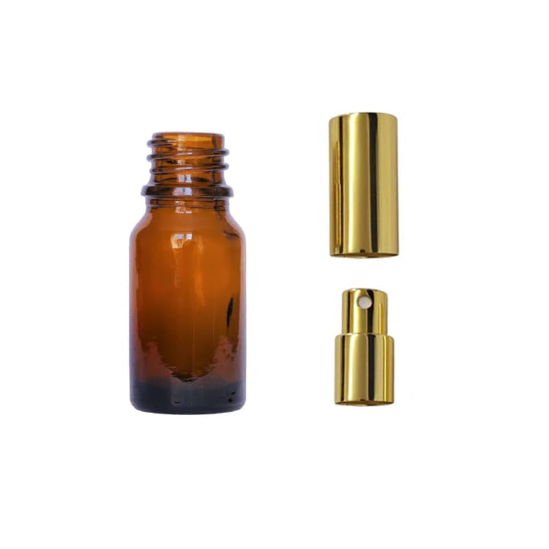 10ml Amber Glass Dropper Bottle with Gold Atomiser with Gold Over Cap