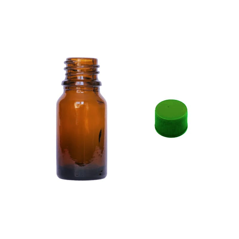 10ml Amber Glass Dropper Bottle with Green PP Wadded Cap DIN 18mm