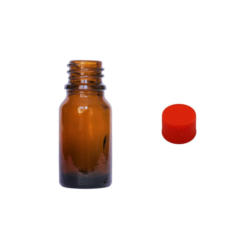 10ml Amber Glass Dropper Bottle with Red PP Wadded Cap DIN 18mm
