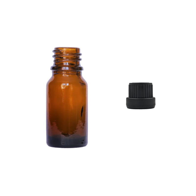 10ml Amber Glass Dropper Bottle with Tamper Evident Ribbed Black Cap (Type III)