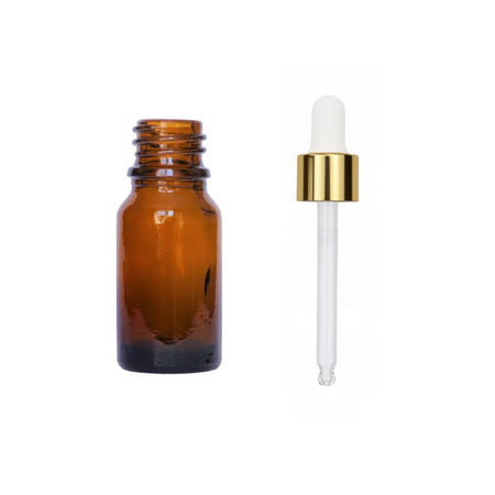 10ml Amber Glass Dropper Bottle with White & Gold Dropper