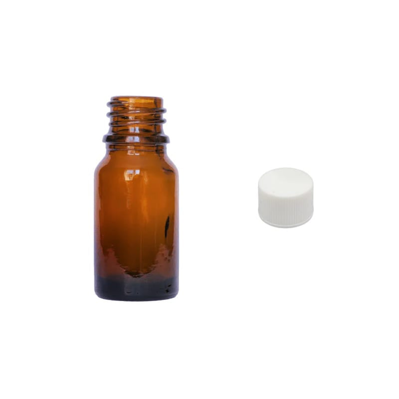10ml Amber Glass Dropper Bottle with White PP Wadded Cap DIN 18mm