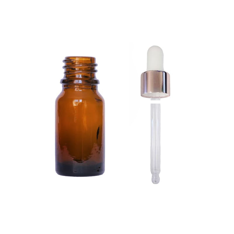 10ml Amber Glass Dropper Bottle with White & Rose Gold Dropper