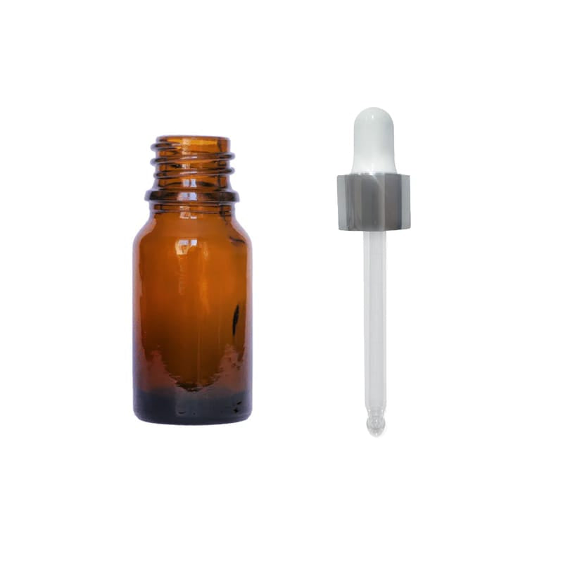10ml Amber Glass Dropper Bottle with White & Silver Dropper