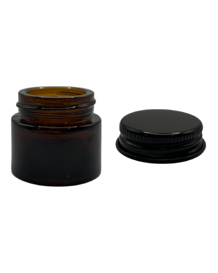 10ml Amber Glass Jar With Matte Black Aluminium Lid - Pack of 15