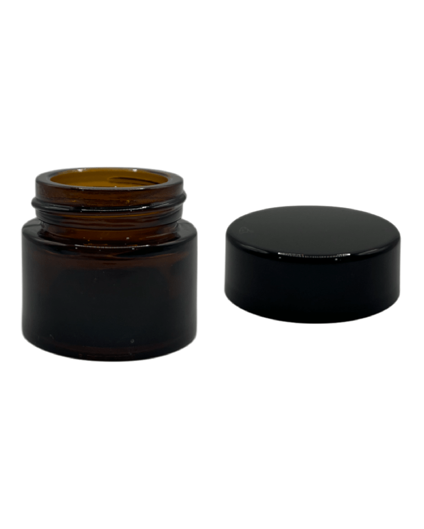 10ml Amber Glass Jar With Black ABS Lid - Pack of 15