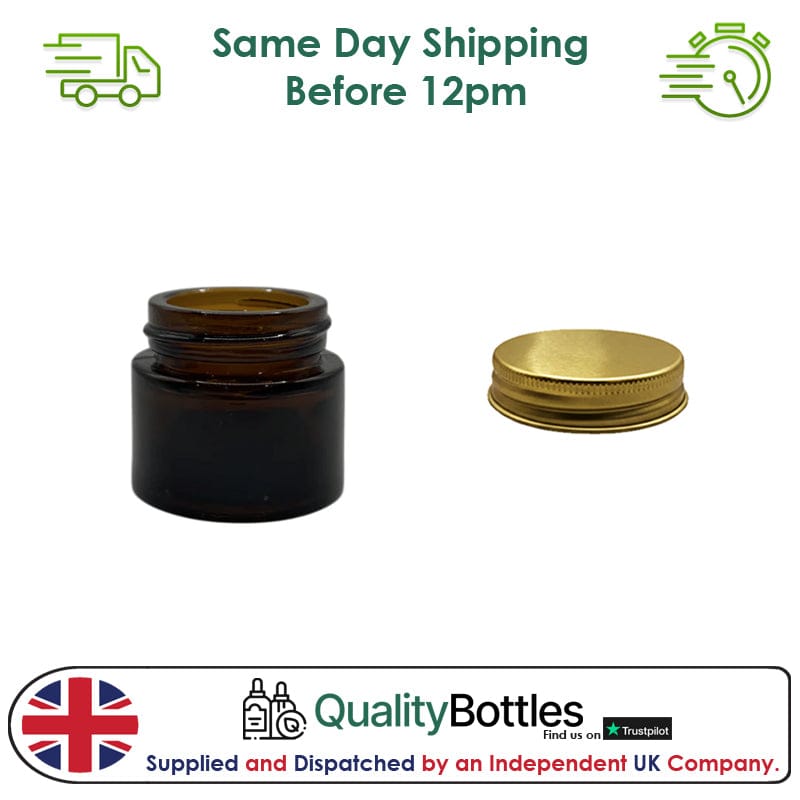 10ml Amber Glass Jar With Gold Aluminium Lid - Pack of 15