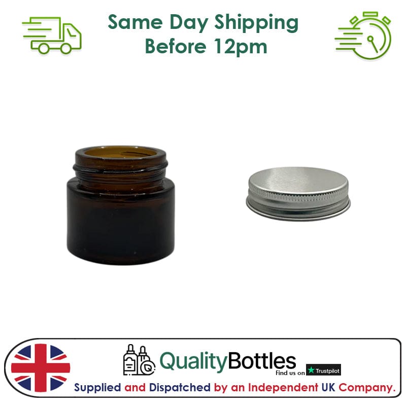 10ml Amber Glass Jar With Silver Aluminium Lid - Pack of 15