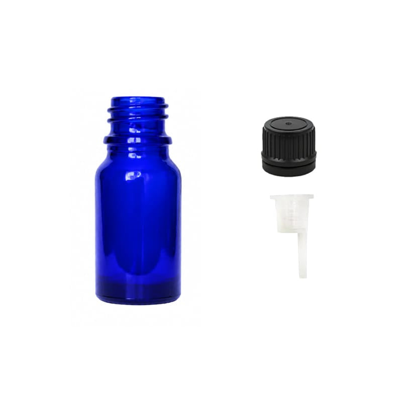 10ml Blue Glass Dropper Bottle with 0.6mm Dripper Insert and Tamper Evident Black Cap (Type II)