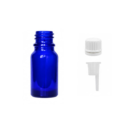 10ml Blue Glass Dropper Bottle with 0.6mm Dripper Insert and Tamper Evident White Cap (Type II)