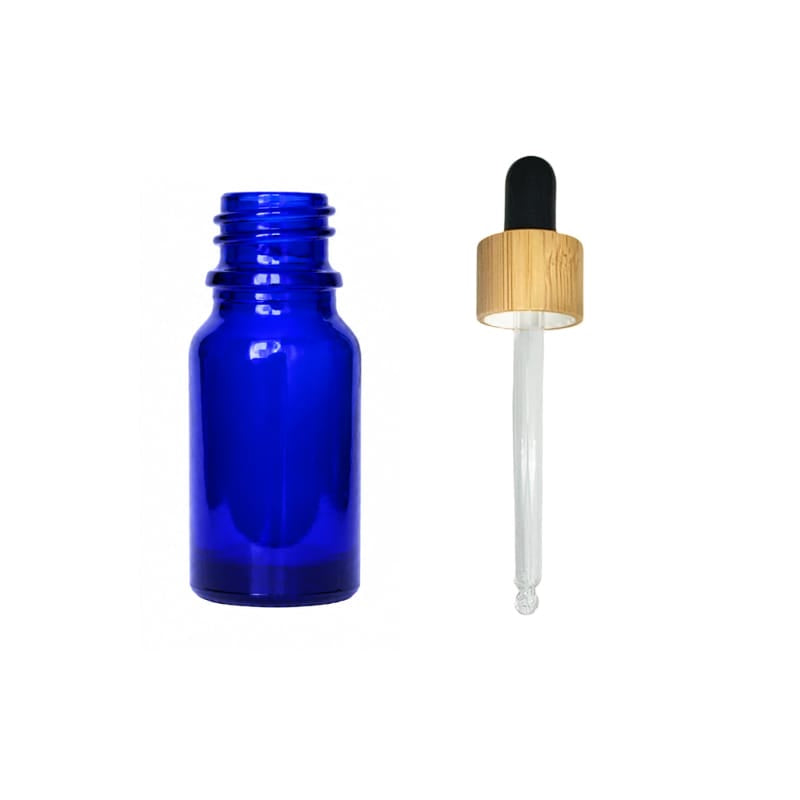 10ml Blue Glass Dropper Bottle with Black Bamboo Dropper