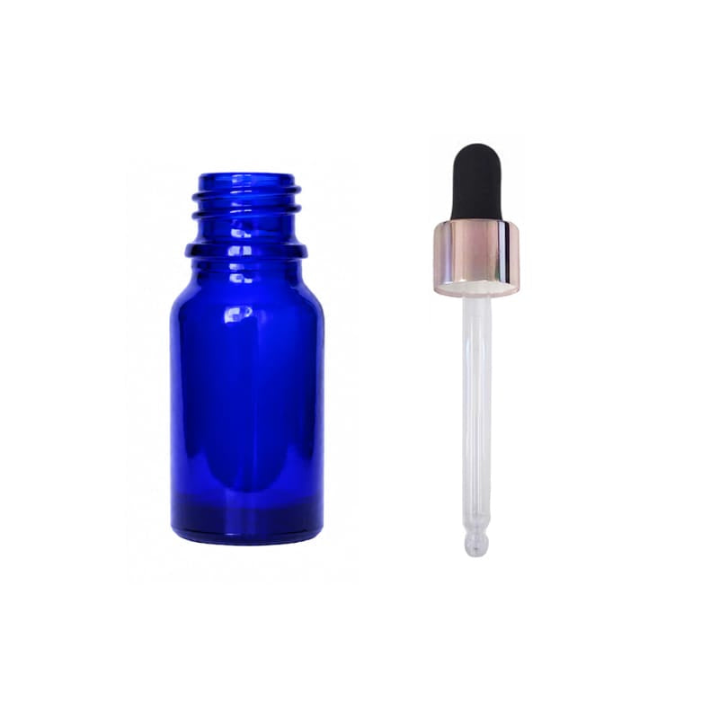 10ml Blue Glass Dropper Bottle with Black & Rose Gold Dropper