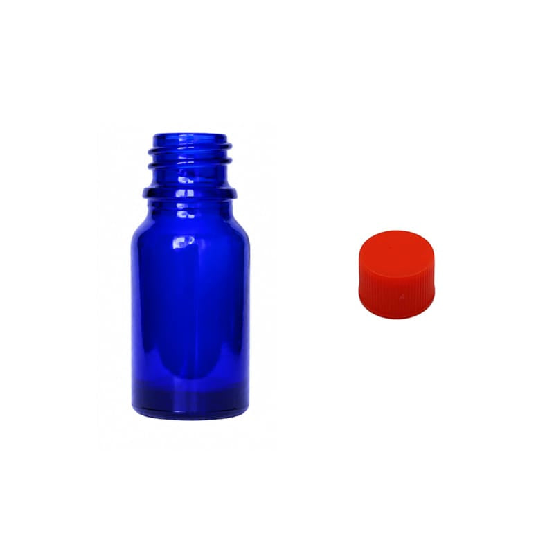 10ml Blue Glass Dropper Bottle with Red PP Wadded Cap DIN 18mm