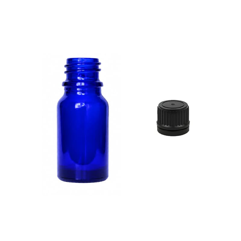 10ml Blue Glass Dropper Bottle with Tamper Evident Ribbed Black Cap (Type II)