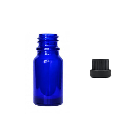 10ml Blue Glass Dropper Bottle with Tamper Evident Ribbed Black Cap (Type III)