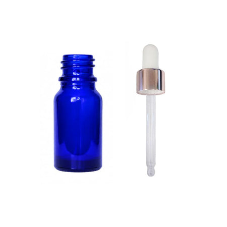 10ml Blue Glass Dropper Bottle with White & Rose Gold Dropper