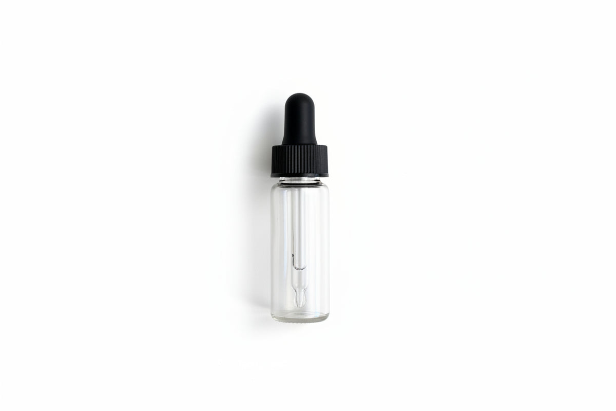10ml Clear Glass Bijou Dropper Vial with Black Teat Black Shoulder Pipette