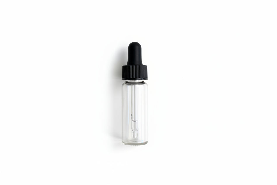 10ml Clear Glass Bijou Dropper Vial with Black Teat Black Shoulder Pipette