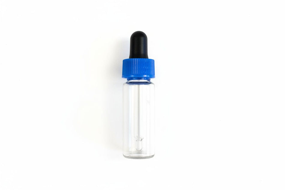 10ml Clear Glass Bijou Dropper Vial with Black Teat Blue Shoulder Pipette