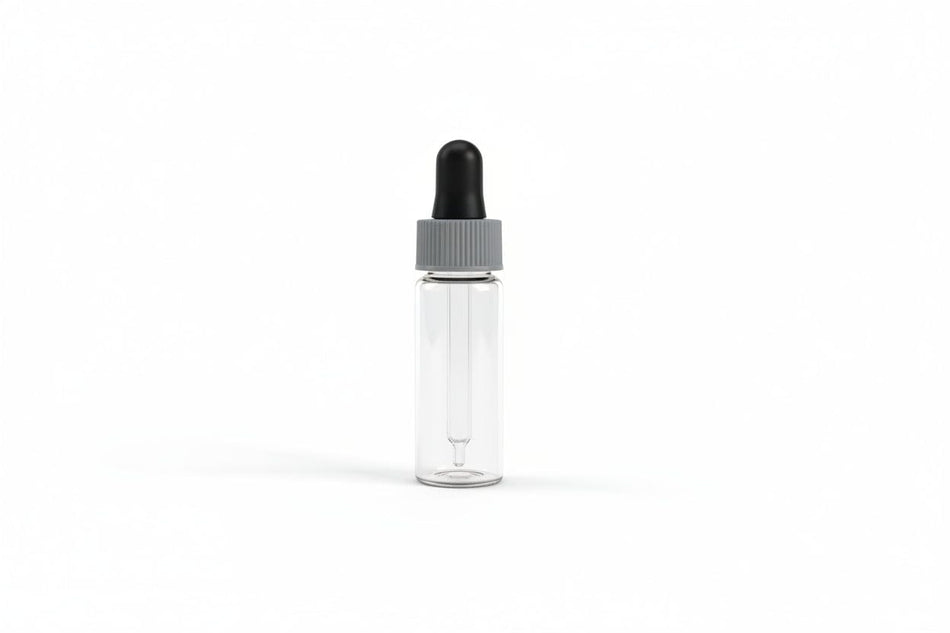 10ml Clear Glass Bijou Dropper Vial with Black Teat Grey Shoulder Pipette