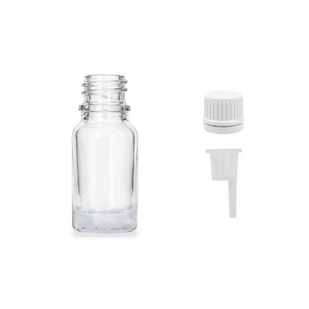 10ml Clear Glass Dropper Bottle with 0.6mm Dripper Insert and Tamper Evident White Cap (Type II)