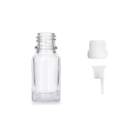 10ml Clear Glass Dropper Bottle with 0.6mm Dripper Insert and Tamper Evident White Cap (Type III)