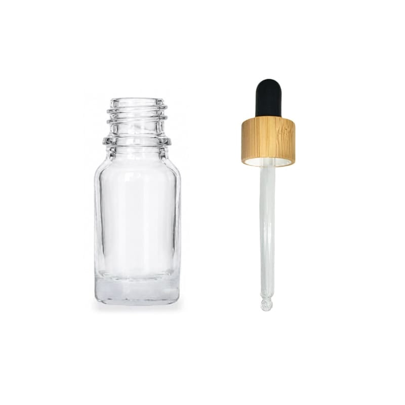 10ml Clear Glass Dropper Bottle with Black Bamboo Dropper