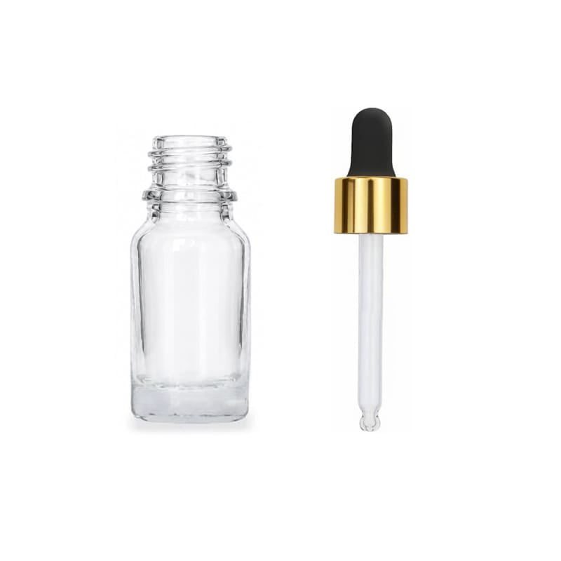 10ml Clear Glass Dropper Bottle with Black & Gold Dropper