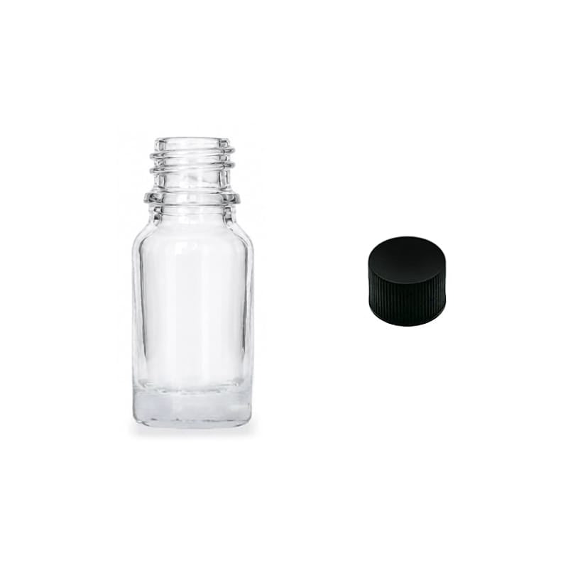 10ml Clear Glass Dropper Bottle with Black PP Wadded Cap DIN 18mm