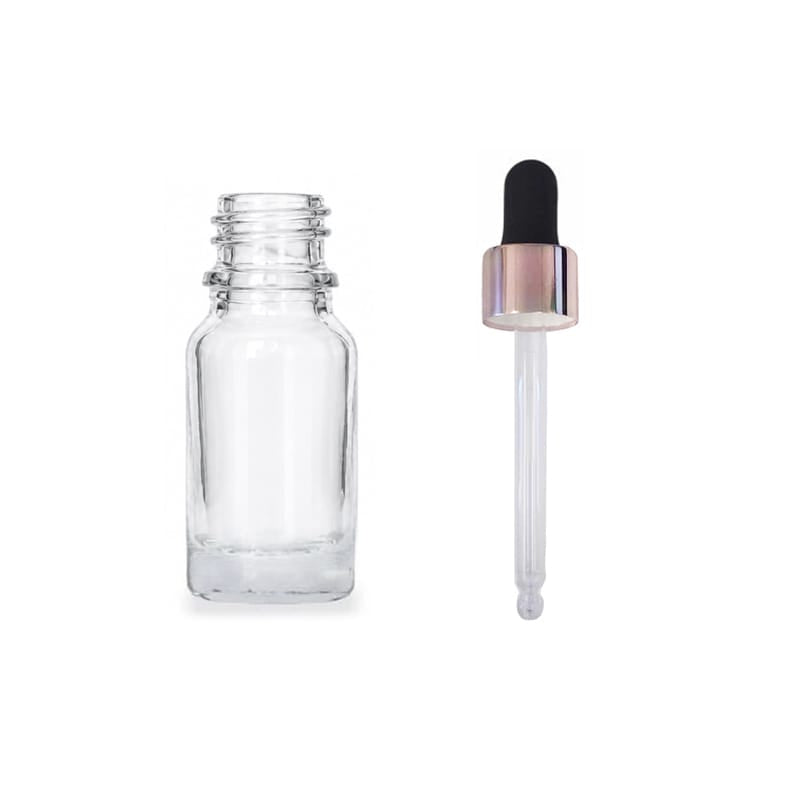 10ml Clear Glass Dropper Bottle with Black & Rose Gold Dropper
