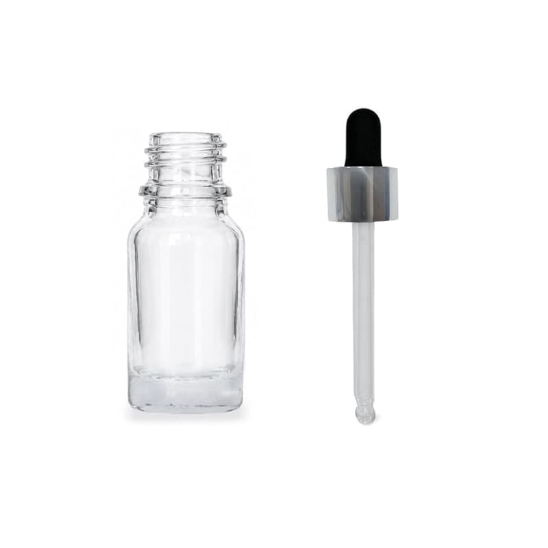 10ml Clear Glass Dropper Bottle with Black & Silver Dropper