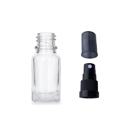 10ml Clear Glass Dropper Bottle with Black Tamper Evident Atomiser and Smoke Tinted Over Cap (Type III)