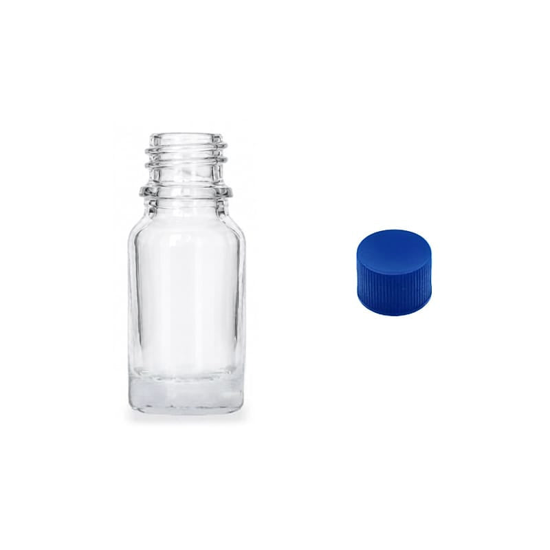 10ml Clear Glass Dropper Bottle with Blue PP Wadded Cap DIN 18mm