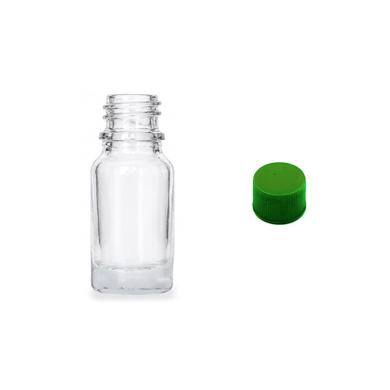 10ml Clear Glass Dropper Bottle with Green PP Wadded Cap DIN 18mm