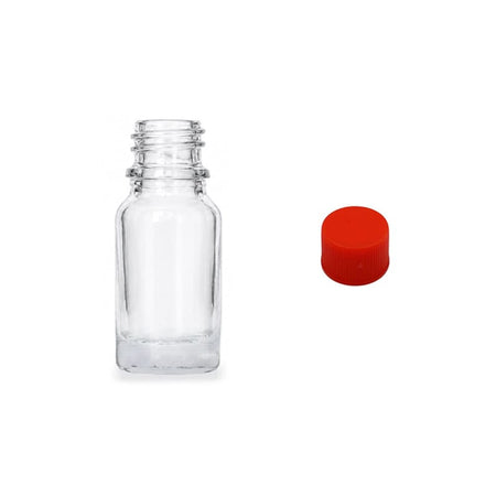 10ml Clear Glass Dropper Bottle with Red PP Wadded Cap DIN 18mm