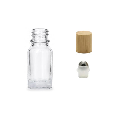 10ml Clear Glass Dropper Bottle with Stainless Steel Roller Ball Insert with Bamboo Cap