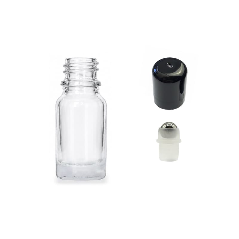 10ml Clear Glass Dropper Bottle with Stainless Steel Roller Ball with Plastic Black Cap
