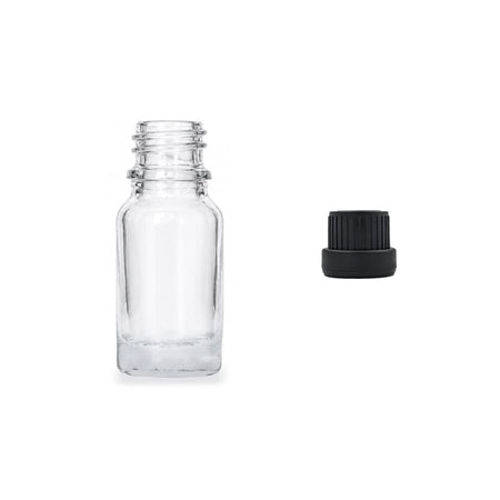10ml Clear Glass Dropper Bottle with Tamper Evident Ribbed Black Cap (Type III)