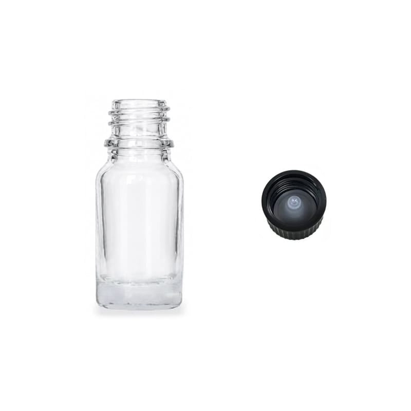10ml Clear Glass Dropper Bottle with Urea Black Cap with Polycone Insert DIN 18mm