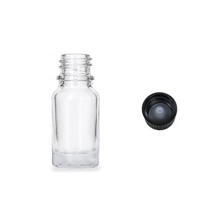 10ml Clear Glass Dropper Bottle with Urea Black Cap with Polycone Insert DIN 18mm