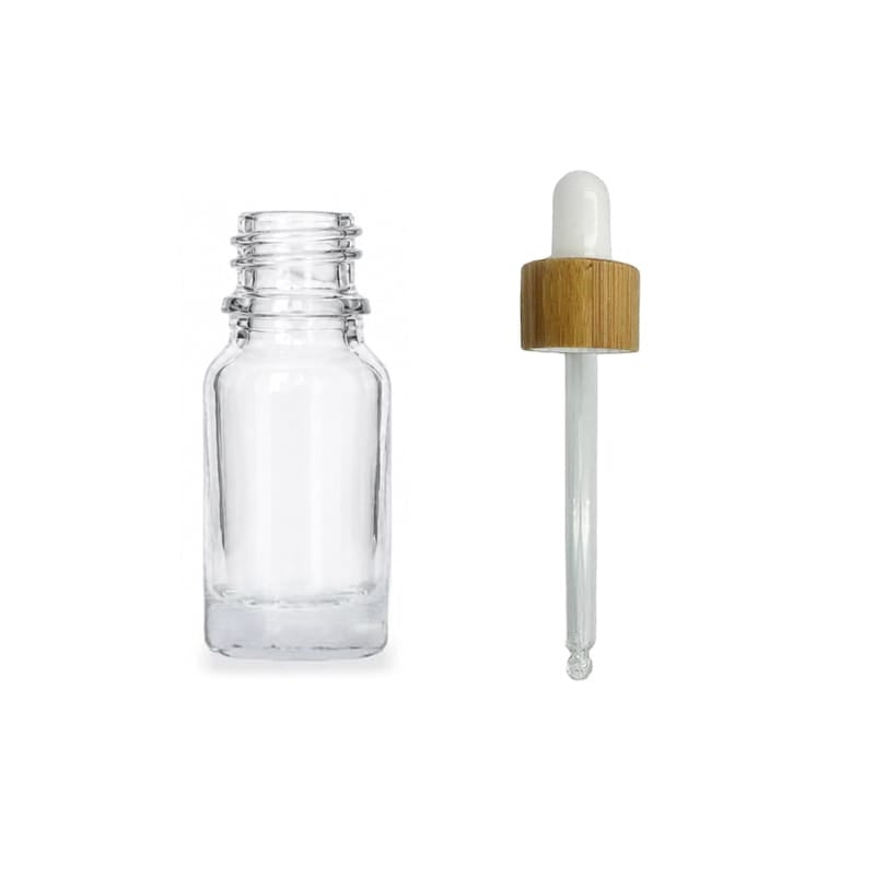 10ml Clear Glass Dropper Bottle with White Bamboo Dropper